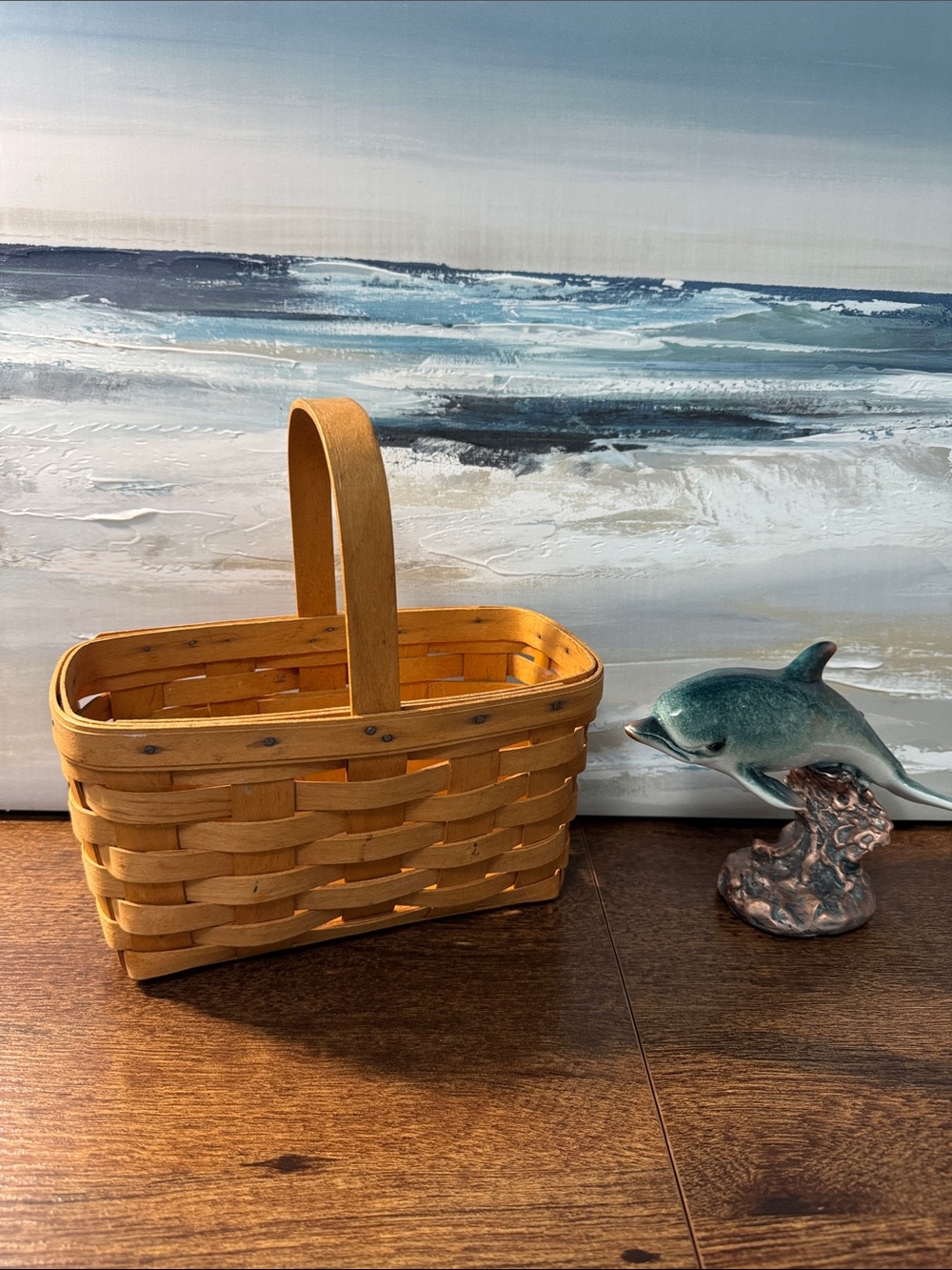 Longaberger Handwoven Natural Wood Basket with Handle - Natural